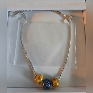 NIB Elegant Silver Necklace with Blue and Gold Beads